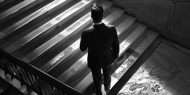 Man Suit Walking Up Staircase Ideal Business Concepts 153912 64404